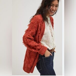 Maeve Janis Fringed Cardigan color Colour: CRIMSON